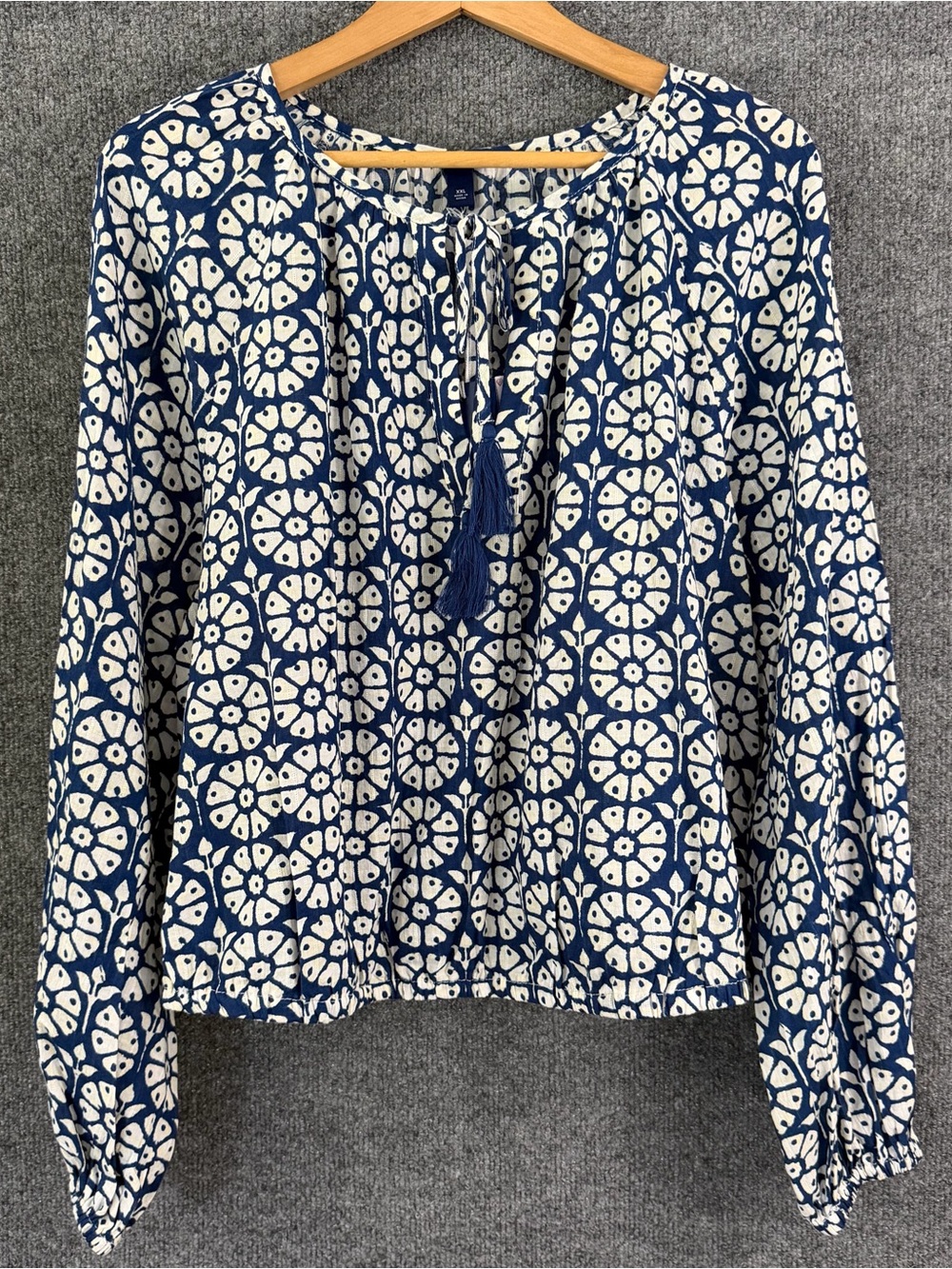 Roller Rabbit Women’s Floral Top Size XXL Long Sleeve Blue White Yellow Feminine